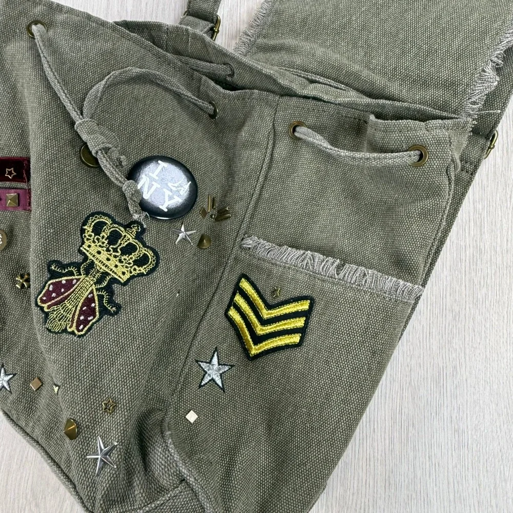 Canvas Patchwork Backpack Steve Madden Military Green Studded Utility Bag